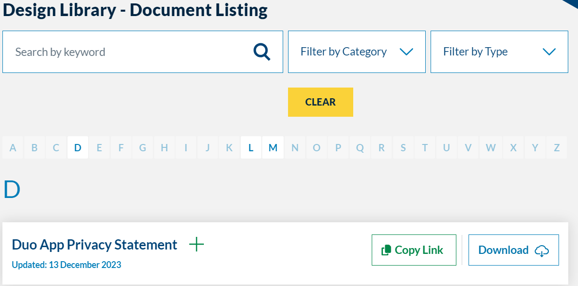 Screenshot of Document Repository component